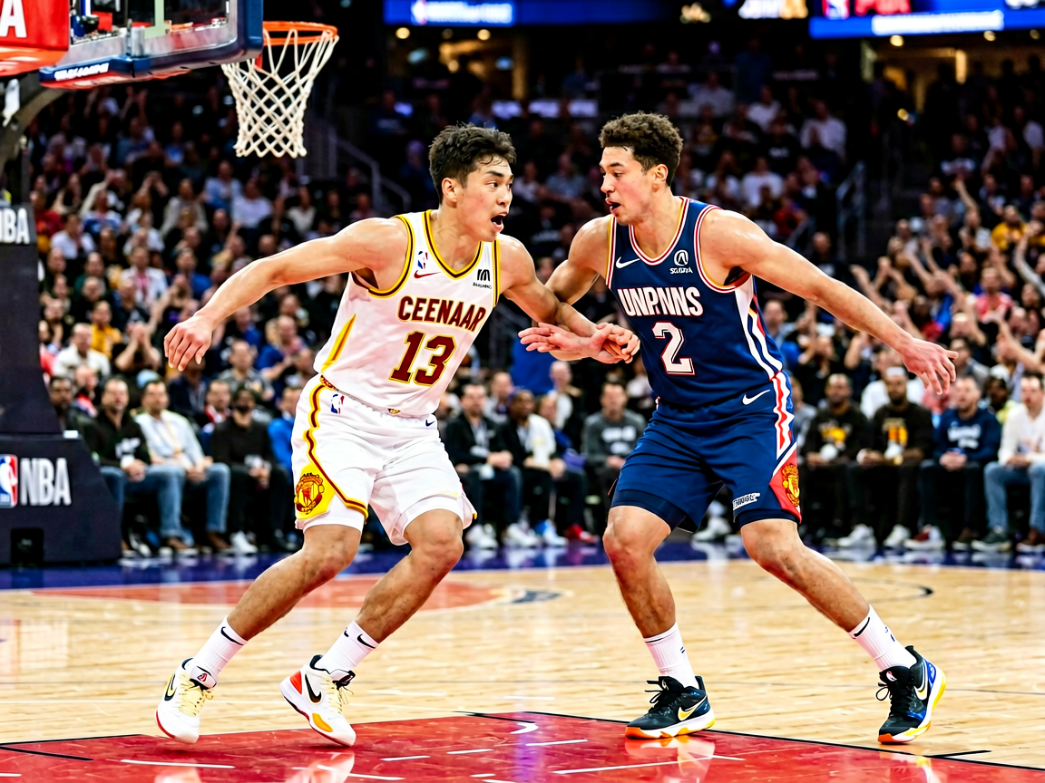 NBA篮球比赛现场，球员激烈对抗的赛场画面