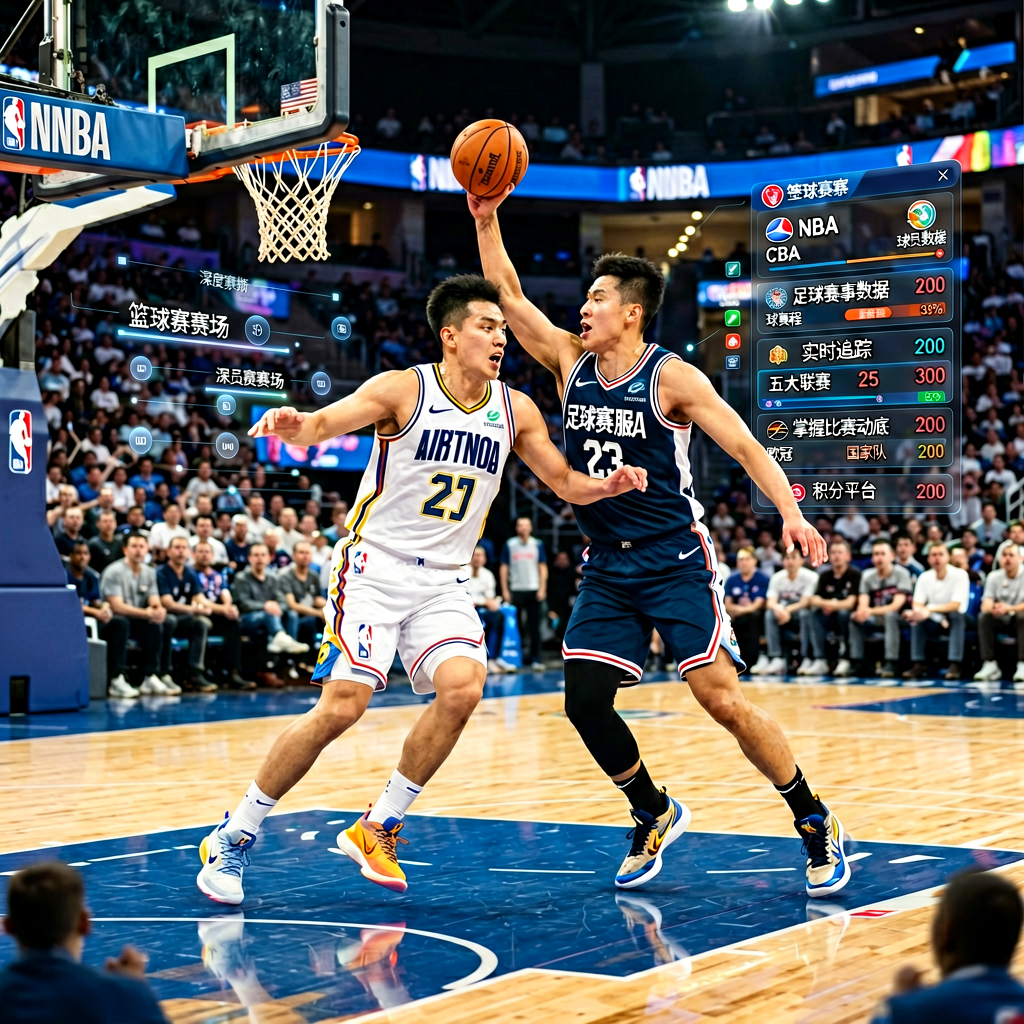 NBA篮球比赛现场，球员激烈对抗的赛场画面